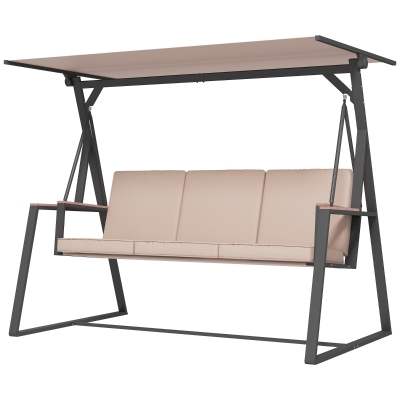 Outsunny Balançoire 3 Places avec Auvent Beige Noir Résistante