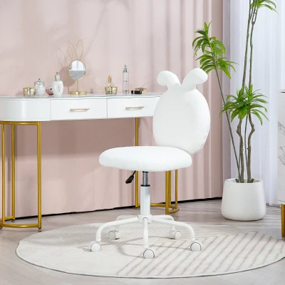 HOMCOM Fauteuil Pivotant Fausse Fourrure Blanc Bureau Roulant