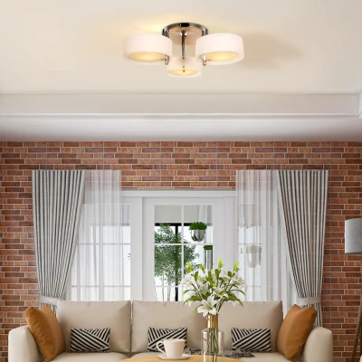 HOMCOM Candeeiro de Teto Moderno Candeeiro Suspenso com Ecrã em Acrílico e Suporte para Lâmpada E27 Ø64x20 cm Branco