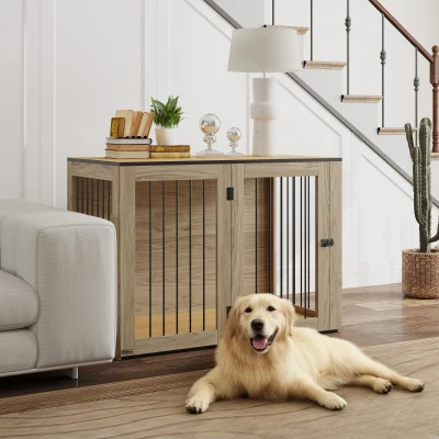 PawHut Cage Chien Intérieur 106x60x76cm Chêne