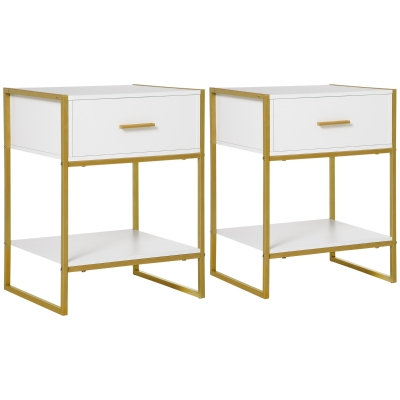 HOMCOM Bedside Tables Set of 2 with Drawer White