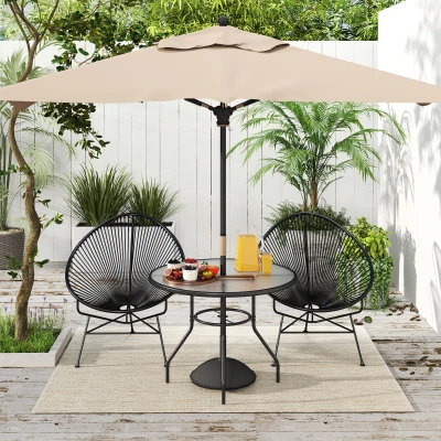 Outsunny Round Dining Table Steel Frame Tempered Glass Black