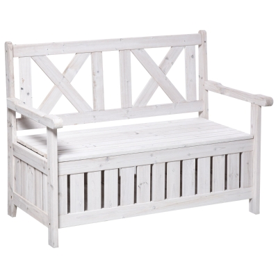 Outsunny Banc Coffre 2 Places Rangement Jardin Blanc 115x61x85 cm
