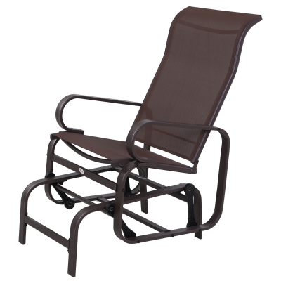 Outsunny Chaise Bascule Jardin Métal Texteline Marron 60x73x104cm