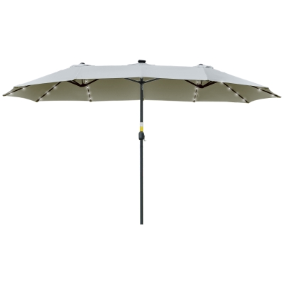 Outsunny Parasol Double 4,5m LED Solaire Gris Clair Noir