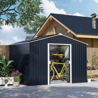 Outsunny Cabane Métal Gris Foncé 277x195x192cm Portes Coulissantes
