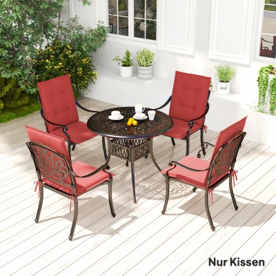 Outsunny 4-delige Set Stoelkussens 108 x 50 x 5 cm met Bevestigingsbanden, voor Binnen en Buiten Wijnrood