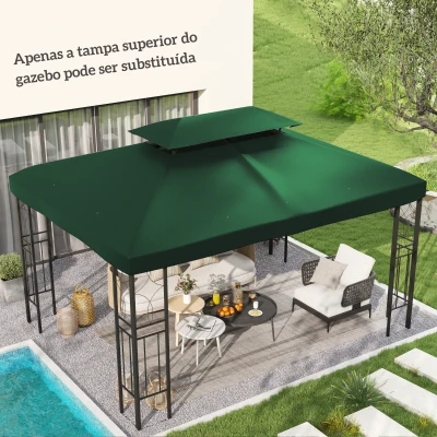Outsunny Toldo de Substituição 4x3m para Pérgola 2 Níveis Respirável com 10 Orifícios de Drenagem Cobertura de Substituição Verde