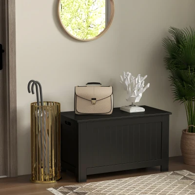 HOMCOM Baú de Armazenamento de Madeira Baú de Arrumação com Dobradiça de Segurança Carga Máxima 20 kg 81x40x46 cm Preto