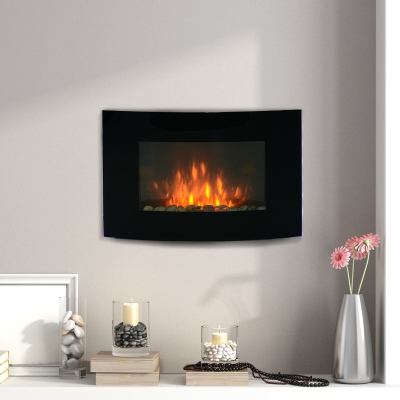 HOMCOM Lareira Elétrica de Parede  Potência 900/1800W Controlo Remoto Efeito de Chama Realista em 7 Cores 65x11,4x52cm Preto