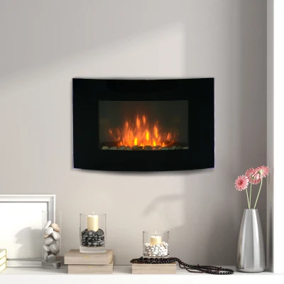 HOMCOM Lareira Elétrica de Parede  Potência 900/1800W Controlo Remoto Efeito de Chama Realista em 7 Cores 65x11,4x52cm Preto