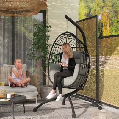 Outsunny Fauteuil Suspendu Extérieur Noir avec Support et Coussins