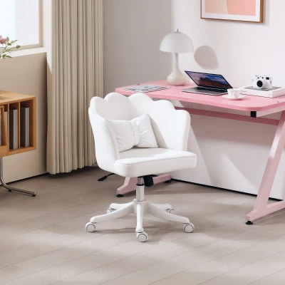 HOMCOM Chaise de Bureau Fleur Rembourrée Blanc