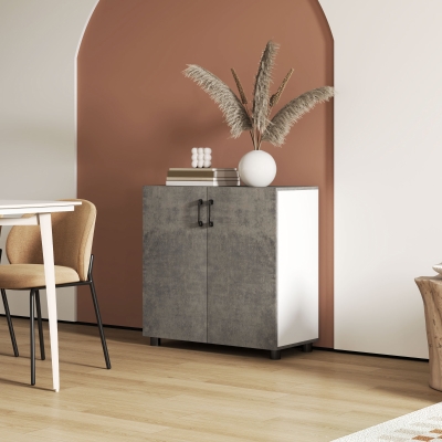 HOMCOM Aparador de 2 Portas de Fechamento Suave Aparador de Sala de Estar com Prateleira Móvel Auxiliar para Cozinha Quarto Entrada 80x37x80 cm Cinza Cimento e Branco Brilho