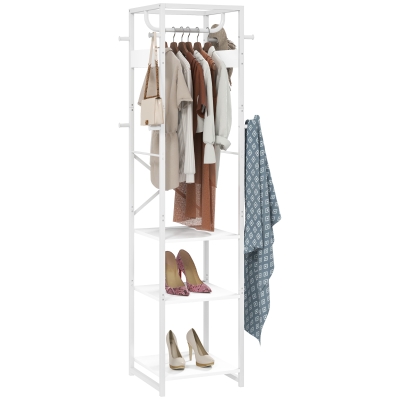 HOMCOM Freestanding Clothes Rack with Shelf White Wood Grain