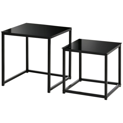 HOMCOM Ensemble 2 Tables Empilables Verre Noir Moderne