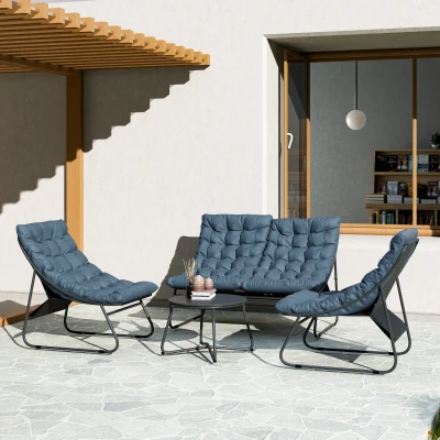 Outsunny Ensemble Jardin 4 Places Acier Verre Gris Terrasse