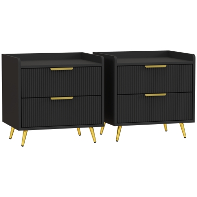 HOMCOM Bedside Table 2-Drawer Set Black