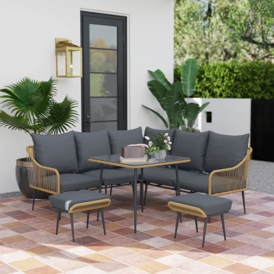 Garden Sofa Set 117W x 70D x 77Hcm Light Brown