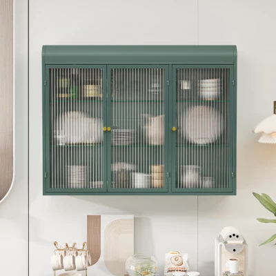 Armadio a Muro a 3 Ante in Vetro con Design Curvo, Verde scuro