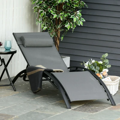 Outsunny Gartenliege, Sonnenliege, verstellbare Rückenlehne, Aluminium, Grau