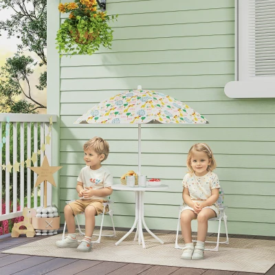 AIYAPLAY Kinder-Sitzecke, Klappstuhl-Sitz-Set mit Sonnenschirm, Buntes Muster, Weiß