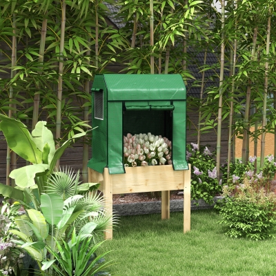 Outsunny 2-in-1 Hochbeet Pflanzenkasten Frühbeet Gewächshaus, 86  cm x 60cm x 165 cm, Natur + Grün