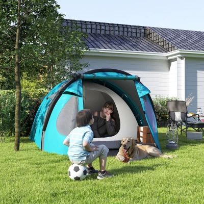 Outsunny Tenda da Campeggio 3 Posti con Camera e Veranda Azzurro