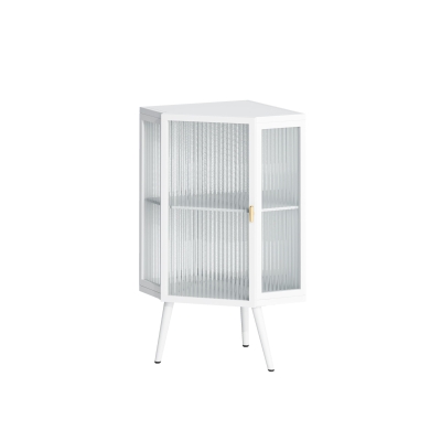 Armadio angolare con anta in vetro, ripiano regolabile e design moderno per bagno, soggiorno, camera da letto, 56,5×42,5×80 cm, Bianco