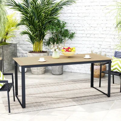 Outsunny Gartentisch Metall 175x78 cm Wetterfest Balkontisch mit Holzoptik, rutschfest Esstisch Schwarz