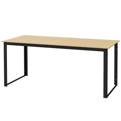 Outsunny Gartentisch Metall 175x78 cm Wetterfest Balkontisch mit Holzoptik, rutschfest Esstisch Schwarz