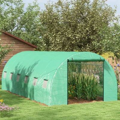 Outsunny Estufa tipo Túnel 6x3x2 m com Sistema de Irrigação 12 Janelas com Malha e 1 Porta de Enrolar Estufa de Jardim Verde
