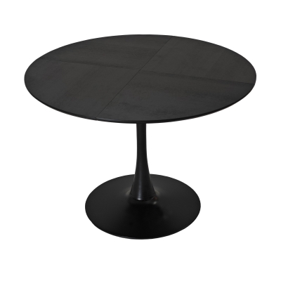 Moderno tavolo da pranzo rotondo, quattro piani in patchwork, base in metallo, 120×120×75 cm, Nero