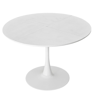 Moderno tavolo da pranzo rotondo, quattro piani in patchwork, base in metallo, 120×120×75 cm, Bianco