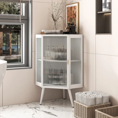 Armoire d'angle avec porte en verre, Blanc