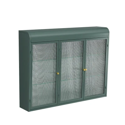 Armadio a Muro a 3 Ante in Vetro con Design Curvo, Verde scuro