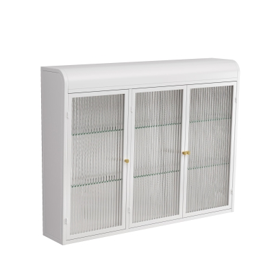 Armadio a Muro a 3 Ante in Vetro con Design Curvo, Spazio di Archiviazione Versatile，per Soggiorno e Bagno, 90×20×70 cm, Bianco