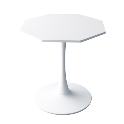 Tavolino da caffè ottagonale moderno, piano in MDF con base in metallo, 80×74×73 cm, per soggiorno e cucina, Bianco