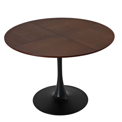 tavolo da pranzo, quattro piani in patchwork, moderno rotondo base in metallo, 120×120×75 cm, Marrone