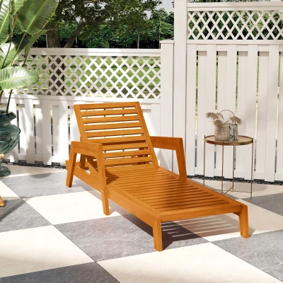 Outsunny Sonnenliege Gartenliege Holzliege, Massivholz, 66 cm x 190 cm x 73,5 cm, Orange