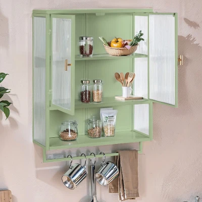 Armoire murale moderne avec portes en verre, Vert