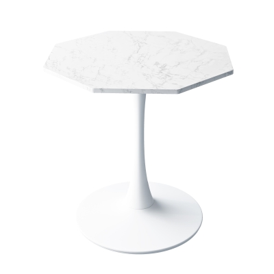 Tavolino da caffè moderno ottagonale con piano in marmo bianco, base in metallo, 80×74×73 cm, per soggiorno e cucina, Marmo Bianco