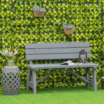 Outsunny 2-Sitzer Gartenbank Holz, wetterfest Sitzbank, UV-Beständig Gartenmöbel mit Rückenlehnen 116 x 56 x 80 cm, Grau