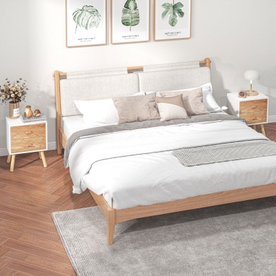 HOMCOM Bedside Cabinets Set of 2 with Drawer White/Natural