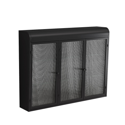 Armadio a Muro a 3 Ante in Vetro con Design Curvo, Spazio di Archiviazione Versatile，per Soggiorno e Bagno, 90×20×70 cm, Nero