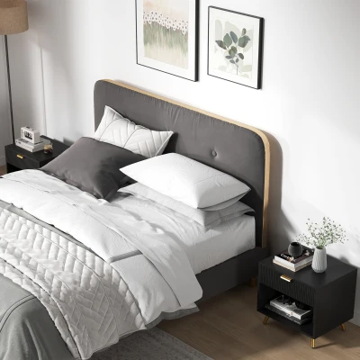 HOMCOM Bedside Table Set with Drawer Black/Gold