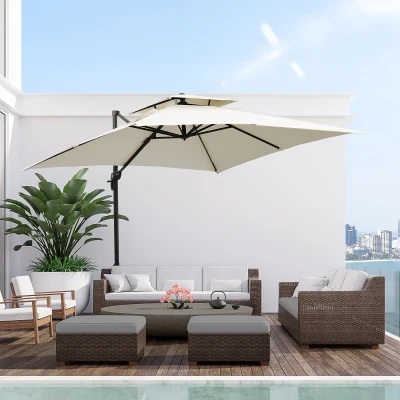Outsunny Ombrellone a Sbalzo a Doppio Tetto con Manovella Beige