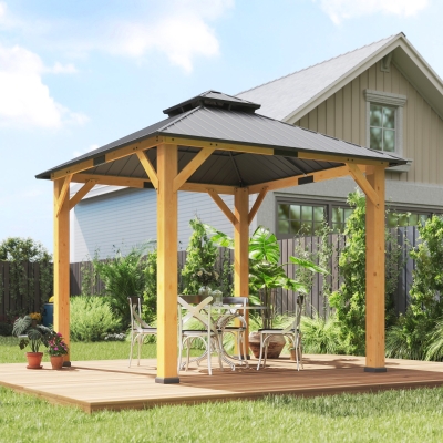 Outsunny Hardtop Gazebo Wood Frame Grey 3x3m