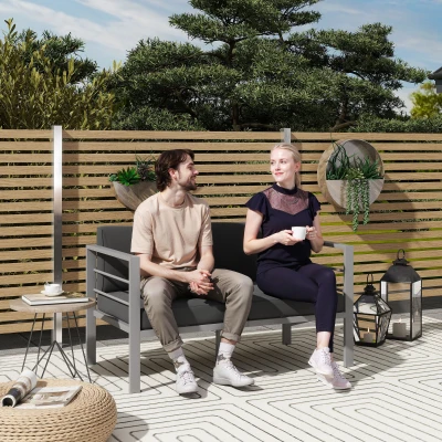 Outsunny 2-Seater Garden Sofa Metal Frame Charcoal Grey
