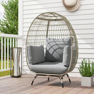 Outsunny Rattan Egg Chair with Cushions Charcoal Grey